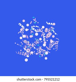 Confetti and serpentine, bright rainbow colored background.Colorful dots.Gentle grey background. Isolated confetti for party in cool colors.Vector illustration for celebration, party, festive,holiday