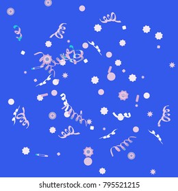Confetti and serpentine, bright rainbow colored background.Colorful dots.Gentle grey background. Isolated confetti for party in cool colors.Vector illustration for celebration, party, festive,holiday