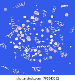Confetti and serpentine, bright rainbow colored background.Colorful dots.Gentle grey background. Isolated confetti for party in cool colors.Vector illustration for celebration, party, festive,holiday