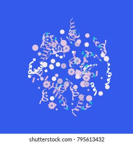Confetti and serpentine, bright rainbow colored background.Colorful dots.Gentle grey background. Isolated confetti for party in cool colors.Vector illustration for celebration, party, festive,holiday