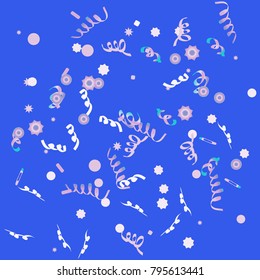 Confetti and serpentine, bright rainbow colored background.Colorful dots.Gentle grey background. Isolated confetti for party in cool colors.Vector illustration for celebration, party, festive,holiday