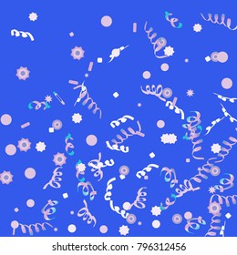 Confetti and serpentine, bright rainbow colored background.Colorful dots.Gentle grey background. Isolated confetti for party in cool colors.Vector illustration for celebration, party, festive,holiday