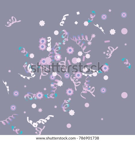 Confetti and serpentine, bright rainbow colored background.Colorful dots.Gentle grey background. Isolated confetti for party in cool colors.Vector illustration for celebration, party, festive,holiday