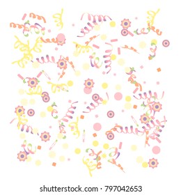 Confetti and serpentine. Colorful dots.Vector