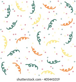 Confetti and serpentine colorful seamless pattern. Vector illustration