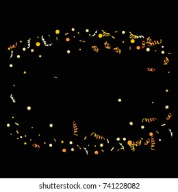Confetti and serpentine set, bright colorful background,  cute and fun decoration. Vector illustration for celebration, party, carnival, festive holiday.Black background