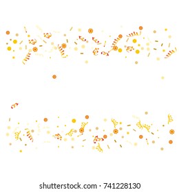 Confetti and serpentine set, bright colorful background,  cute and fun decoration. Vector illustration for celebration, party, carnival, festive holiday.