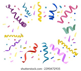 Confetti and serpentine vector frame banner, cover