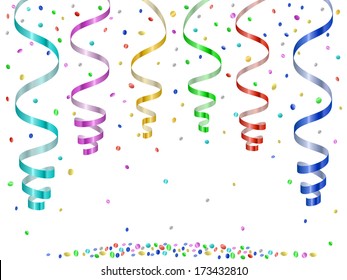 Confetti and serpentines, party curled streamers (vector version; available as raster too)