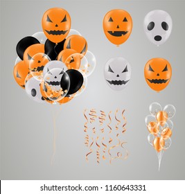 Confetti and set Halloween .transparent Balloon isolated. Party decorations for Wedding, anniversary, celebration, Halloween.