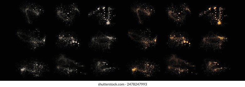 Conjunto de confeti de color blanco salpicadura textura y Vector de oro realista brillo textura diseño de fondo