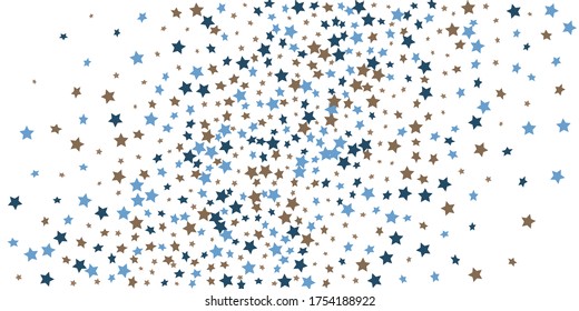Confetti of shooting stars. Blue, beige stars. Luxury holiday background. Abstract texture on a white background. Design element. Vector illustration, eps 10.
