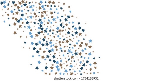 Confetti of shooting stars. Blue, beige stars. Luxury holiday background. Abstract texture on a white background. Design element. Vector illustration, eps 10.