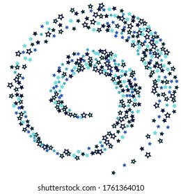 Confetti of shooting stars. Blue, shades of blue stars. Luxury holiday background. Abstract texture on a white background. Design element. Vector illustration, eps 10.