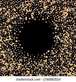 Confetti of shooting stars. Gold stars. Luxury holiday background. Abstract texture on a black background. Design element. Vector illustration, eps 10.