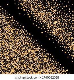 Confetti of shooting stars. Gold stars. Luxury holiday background. Abstract texture on a black background. Design element. Vector illustration, eps 10.
