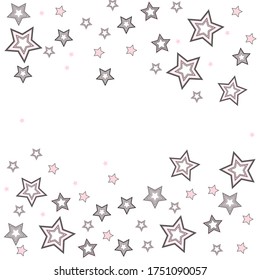 Confetti of shooting stars. Gray and pink stars. Luxury holiday background. Abstract texture on a white background. Design element. Vector illustration, eps 10.
