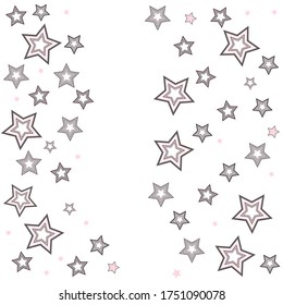 Confetti of shooting stars. Gray and pink stars. Luxury holiday background. Abstract texture on a white background. Design element. Vector illustration, eps 10.