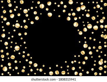 Confetti of shooting stars, serpentine. Golden stars. Festive background, design cards, invitations. Abstract texture on a black background. Design element. Vector illustration, eps 10.
