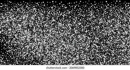 Confetti with silver glitter. Black background. Shiny abstract texture. Vector abstract graphic design. New Year Christmas. Silver glitter background. Vector elegant invitation template.