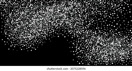 Confetti with silver glitter. Black background. Shiny abstract texture. Vector abstract graphic design. New Year Christmas. Silver glitter background. Vector elegant invitation template.