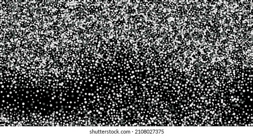 Confetti con brillo plateado. Fondo negro. Una textura abstracta brillante. Diseño gráfico abstracto vectorial. Navidad de Año Nuevo. Fondo de brillo plateado. Plantilla de invitación elegante vectorial.