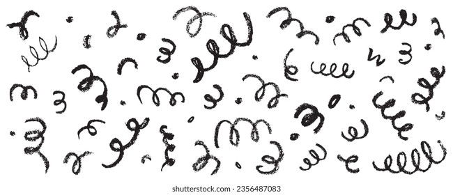 Confetti squiggle scribble set. Vector stock hand draw crayon brush stroke illustration isolated on white background for design template abstract background kids birthday party banner. EPS10 