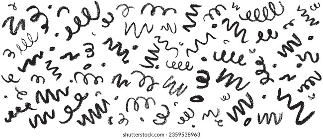 Confetti squiggle scribble set. Vector stock hand draw crayon brush stroke illustration isolated on white background for design template abstract background kids birthday party banner. EPS10 