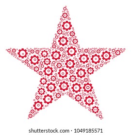 Confetti Star composition of cogs. Vector gear items are united into confetti star composition.