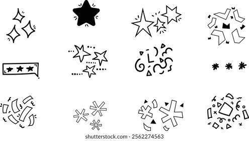 Confetti and Star Design collection Set,Element for Background Decoration and arrangement,Hand Drawn design set,Card and Print  design element. 