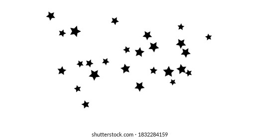 Confetti star. Falling stars on the background. Illustration of flying shiny stars. Black and white background. Decorative element. Suitable for your design, postcards, invitations, gift, VIP.