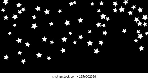 Confetti star. Falling stars on the background. Illustration of flying shiny stars. Black and white background. Decorative element. Suitable for your design, postcards, invitations, gift, VIP.