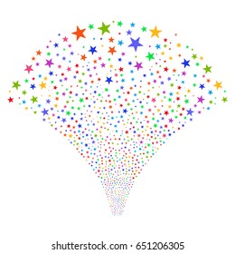 Confetti Star salute stream. Vector illustration style is flat bright multicolored iconic symbols on a white background. Object stream fountain organized from random pictographs.