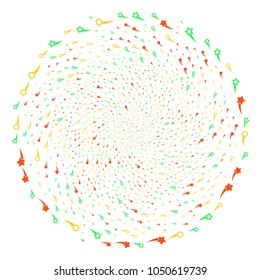 Confetti Stars cycle explosion. Element twirl done from scattered confetti stars items. Vector illustration style is flat iconic symbols.