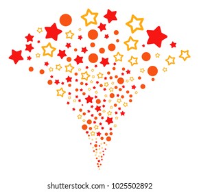 Confetti Stars exploding fountain. Vector illustration style is flat iconic symbols. Object fountain made from random design elements as confetti stars fireworks.