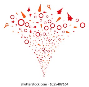 Confetti Stars fireworks fountain. Vector illustration style is flat iconic symbols. Object fountain constructed from random pictographs as confetti stars fireworks.