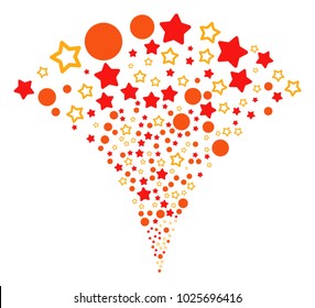 Confetti Stars fireworks fountain. Vector illustration style is flat iconic symbols. Object fountain combined from random icons as confetti stars fireworks.