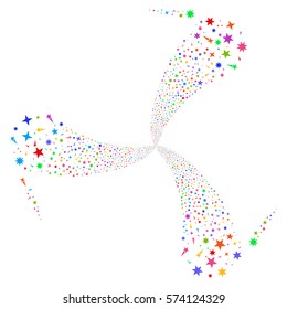 Confetti Stars fireworks swirl rotation. Vector illustration style is flat bright multicolored iconic symbols on a white background. Object whirlpool combined from random pictographs.