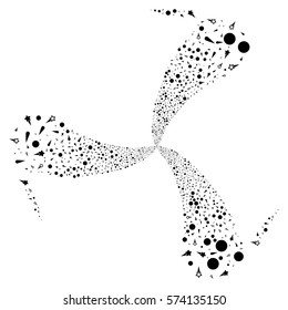 Confetti Stars fireworks swirl rotation. Vector illustration style is flat black iconic symbols on a white background. Object whirlpool organized from random design elements.