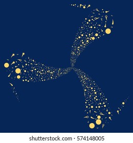 Confetti Stars fireworks swirl rotation. Vector illustration style is flat yellow iconic symbols on a blue background. Object spiral combined from random design elements.