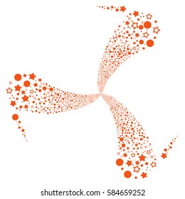 Confetti Stars fireworks swirl rotation. Vector illustration style is flat orange iconic symbols on a white background. Object whirl combined from random pictograms.