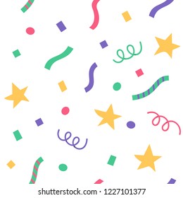 Confetti and stars in a flat style, holiday seamless pattern on a white background vector illustration