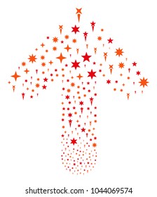 Confetti Stars pattern designed in the shape of forward direct arrow. Ahead direction arrow shape combined from confetti stars objects.