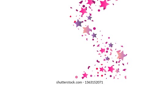 Confetti stars in pink and purple. Illustration of sparkling chaotic confetti stars. Decorative element. VIP cards, invitations, gift, luxury background for your design.