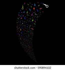 Confetti Stars random fireworks stream. Vector illustration style is flat bright multicolored iconic symbols on a black background. Object fountain organized from scattered pictographs.
