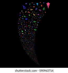 Confetti Stars random fireworks stream. Vector illustration style is flat bright multicolored iconic symbols on a black background. Object fountain done from scattered symbols.