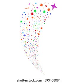 Confetti Stars random fireworks stream. Vector illustration style is flat bright multicolored iconic symbols on a white background. Object fountain organized from scattered pictographs.