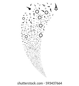 Confetti Stars random fireworks stream. Vector illustration style is flat black iconic symbols on a white background. Object fountain constructed from scattered pictographs.