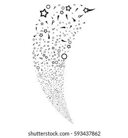 Confetti Stars random fireworks stream. Vector illustration style is flat black iconic symbols on a white background. Object fountain combined from scattered icons.