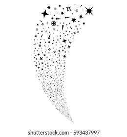 Confetti Stars random fireworks stream. Vector illustration style is flat black iconic symbols on a white background. Object fountain organized from scattered icons.